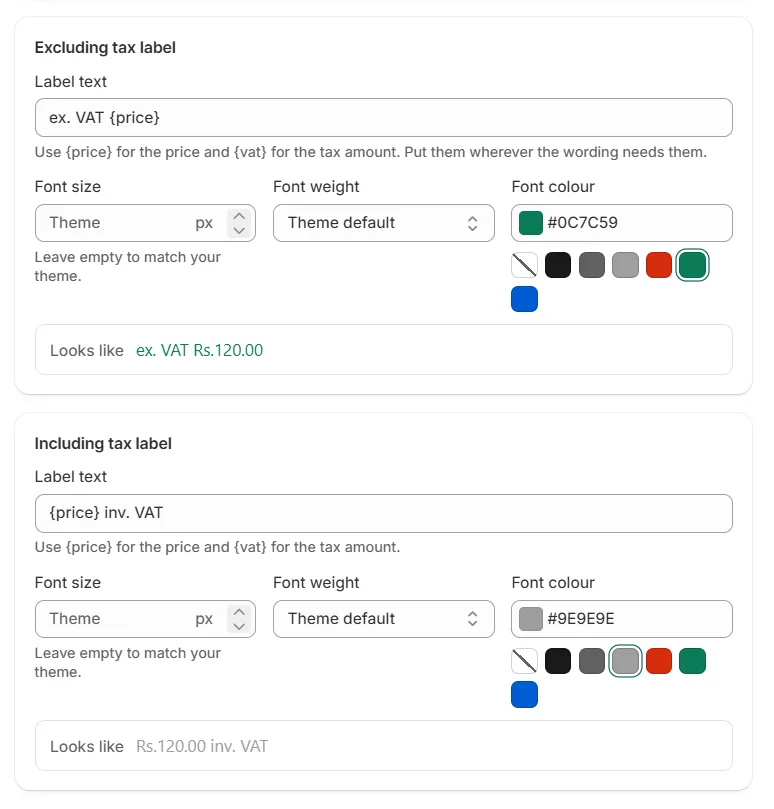 Customize Vat Price Label