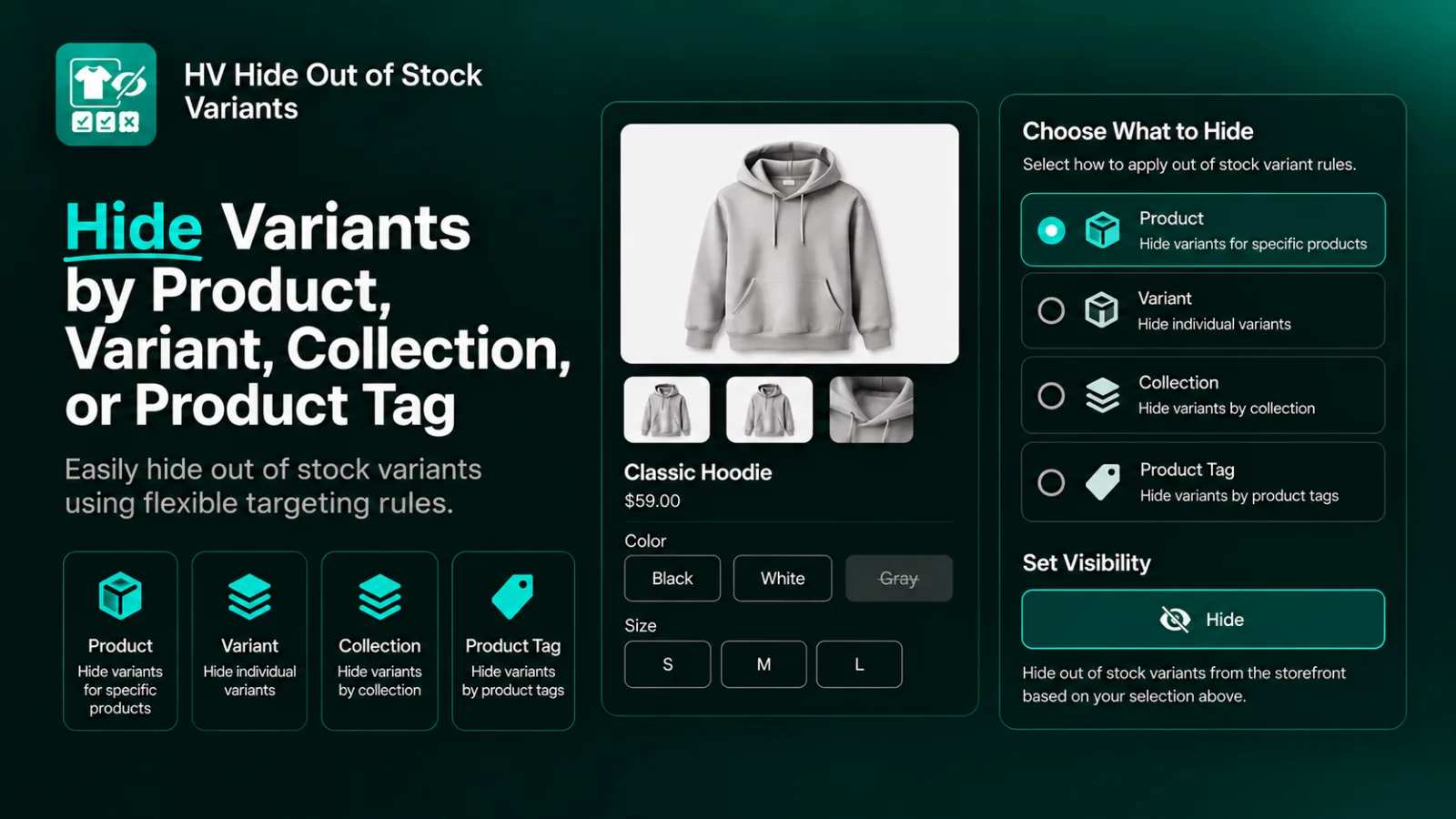 Hide Variants based on product,collection or more
