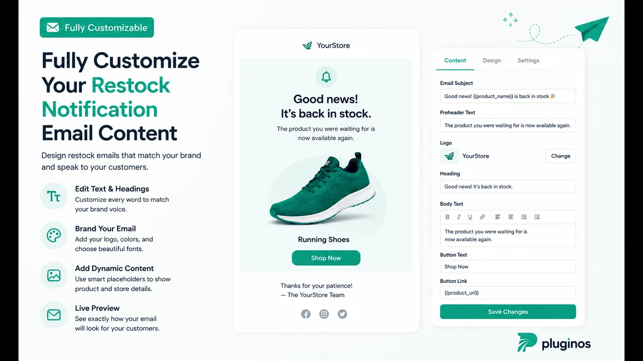 customize back in stock  email content
