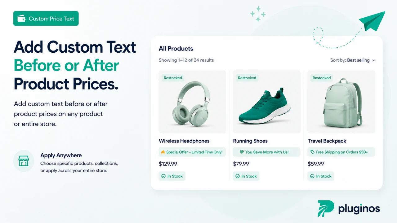 Add custom text before or after product prices on any product or