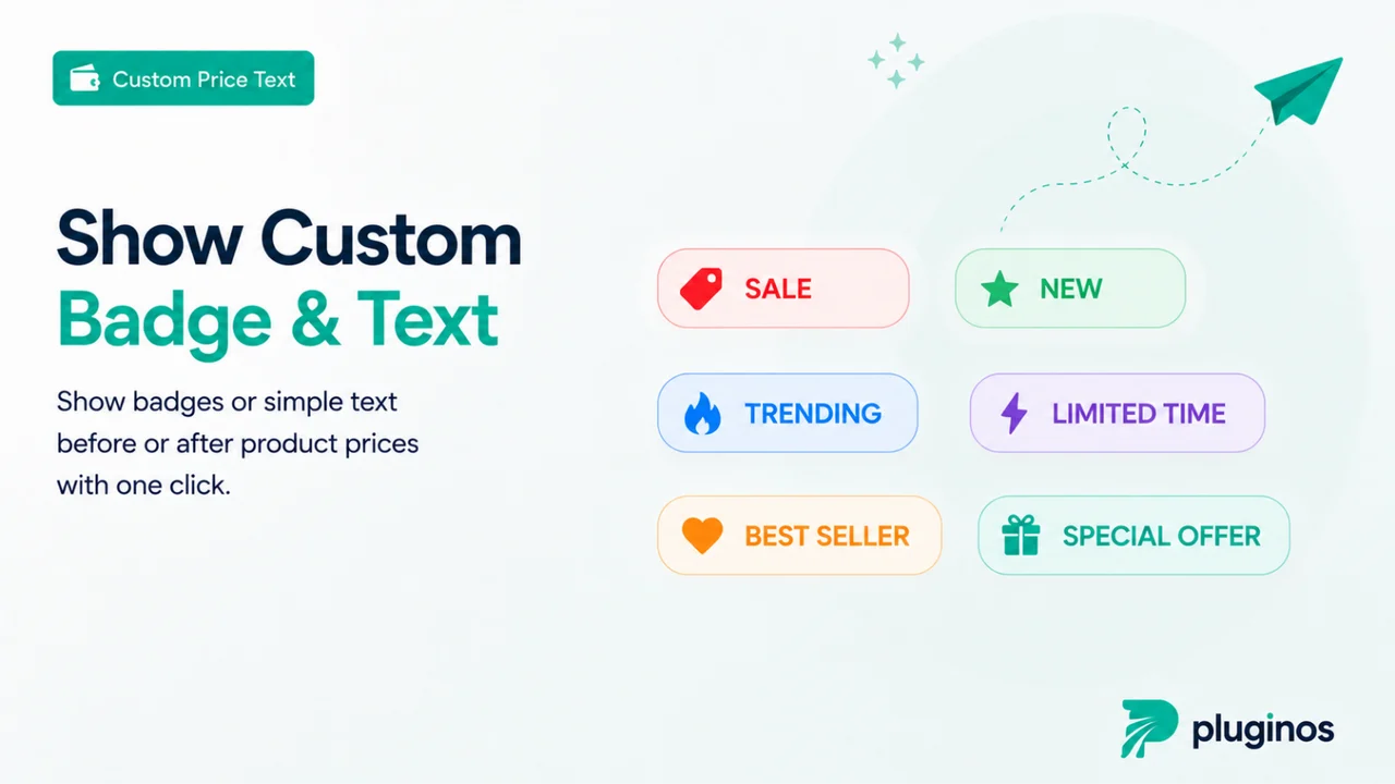 Show badges or simple text before/after product prices